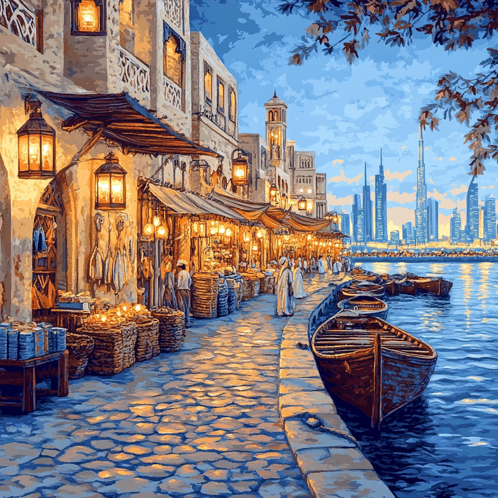 Desert Dusk At Al Seef Creekside Walk Dubai United Arab Emirates Painting by numbers kit