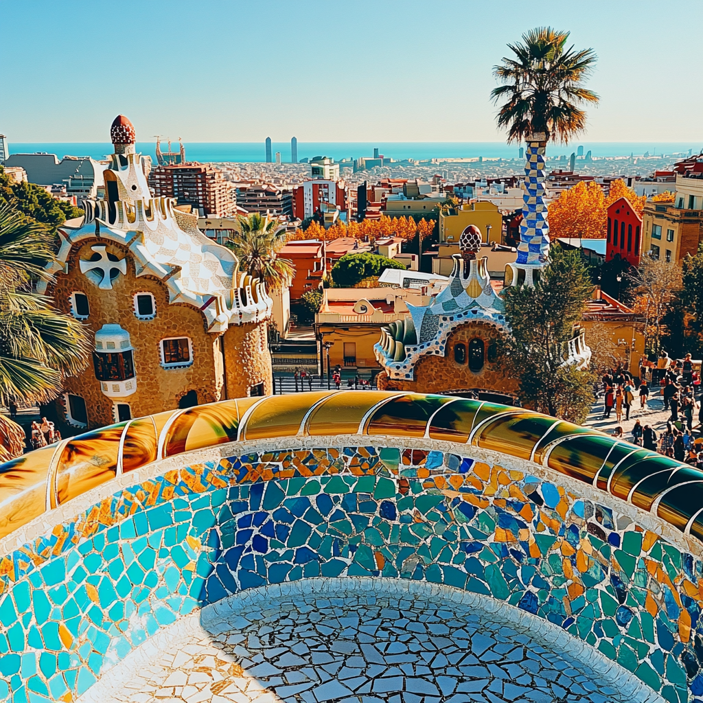 Sunlit Steps Of Park Guell Terrace Barcelona Spain DIY paint by numbers