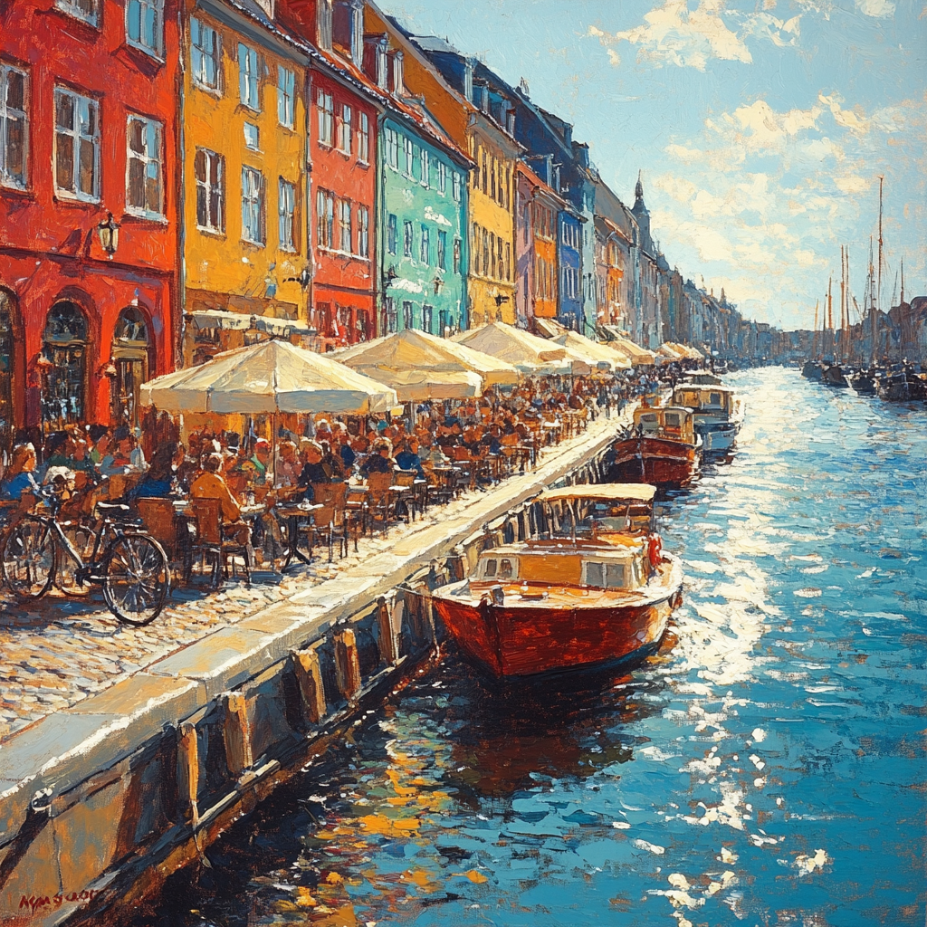 Canal Side Cafes On Nyhavn Copenhagen Denmark Painting by numbers kit