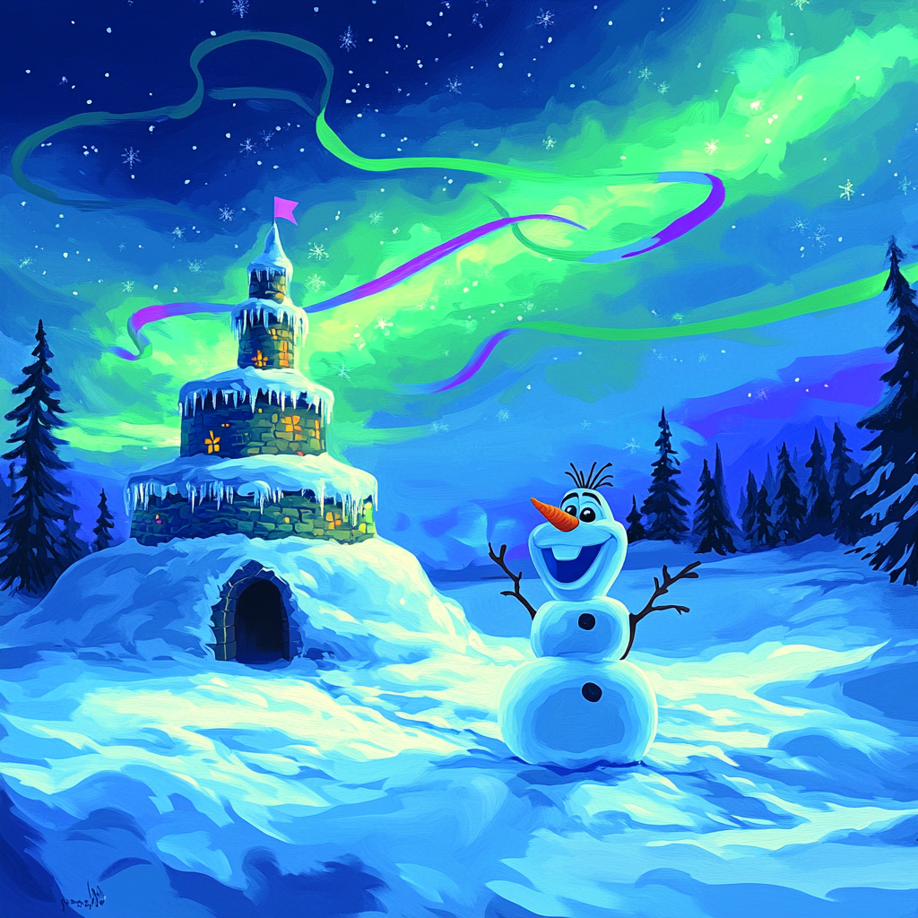 Olaf Aurora Snow Fort Disney Inspired Number painting