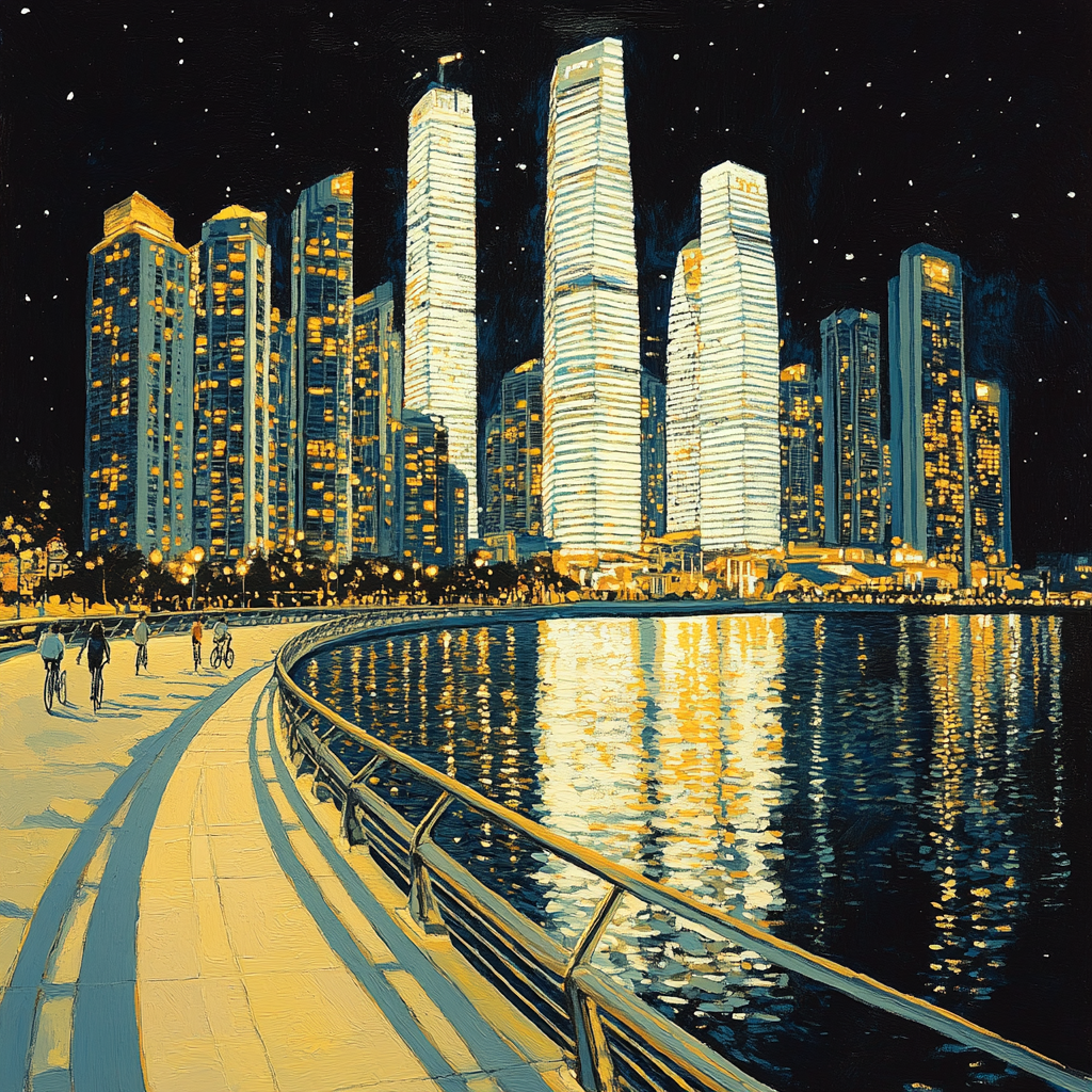 Night Reflections At Singapore Marina Bay Waterfront Singapore Paint by numbers art