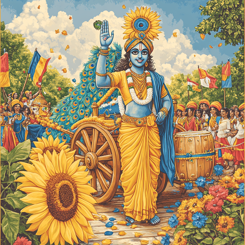 Krishna In The Sunflower Chariot Parade Numbered painting kits