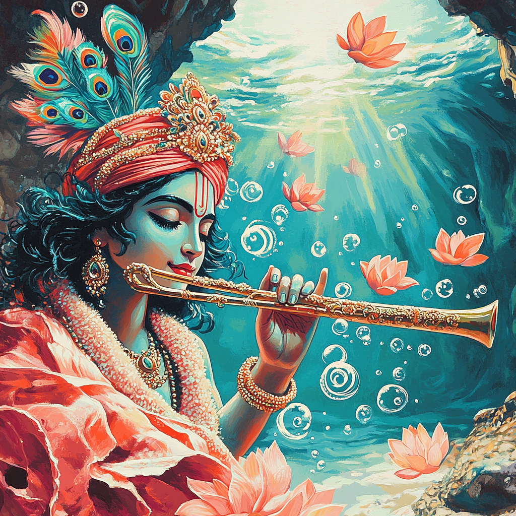 Krishna And The Coral Reef Flute Echo Numbered painting kits