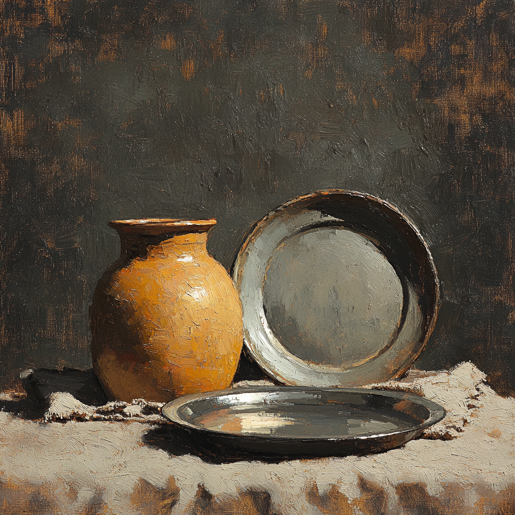 Diego Velázquez Inspired Silvery Bodegon Of Earthenware And Diffused Hearth Light paint by color