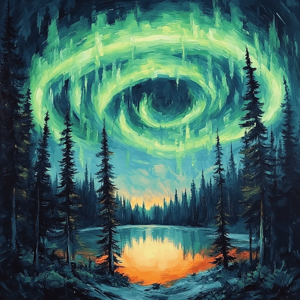 Edvard Munch Inspired Aurora Storm In A Silent Pine Basin Painting by numbers kit