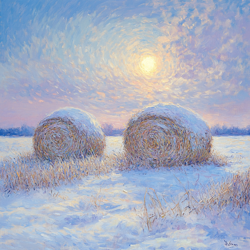 Claude Monet Inspired Lunar Halo Over Winter Haystacks painting number kit