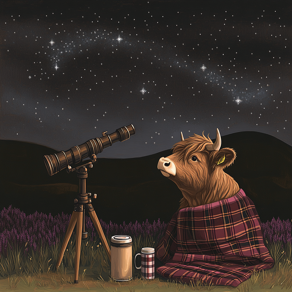 Highland Cow Night Sky Telescope Friend paint by numbers