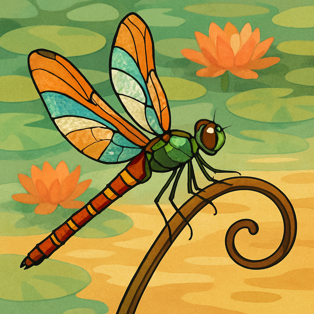 Reed Canopy With Dragonfly Landing Number painting