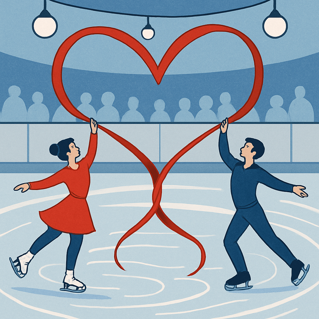 Valentines Day Ice Skaters Ribbon Heart Painting by numbers kit