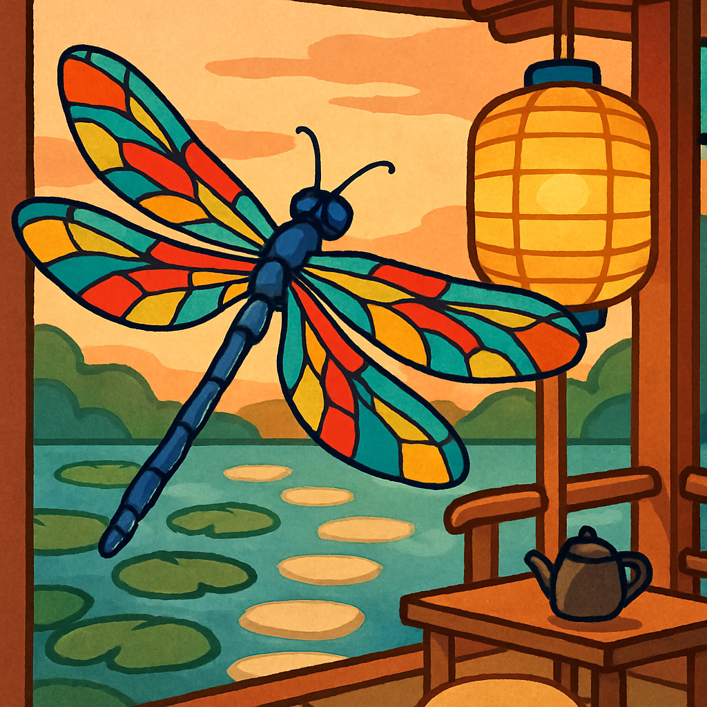 Tea Garden Pavilion With Dragonfly Lantern Light Paint by numbers kits