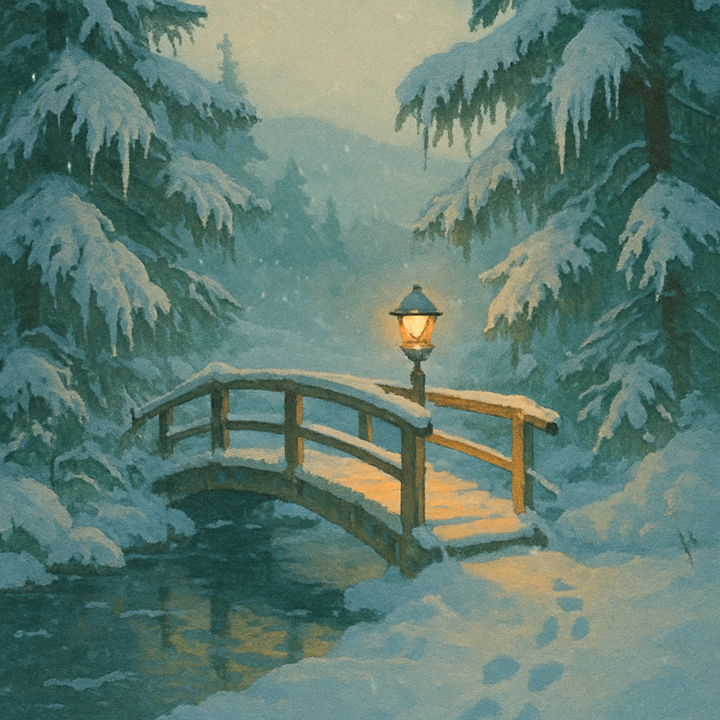 Lanternlight Over The Frozen Footbridge paint by numbers