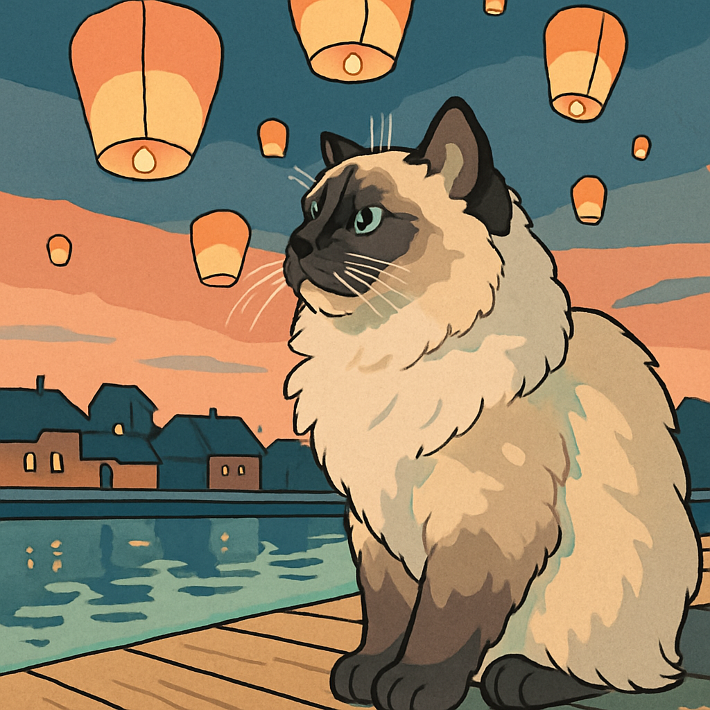 Floating Lanterns With Cat Silhouette Paint by numbers kits