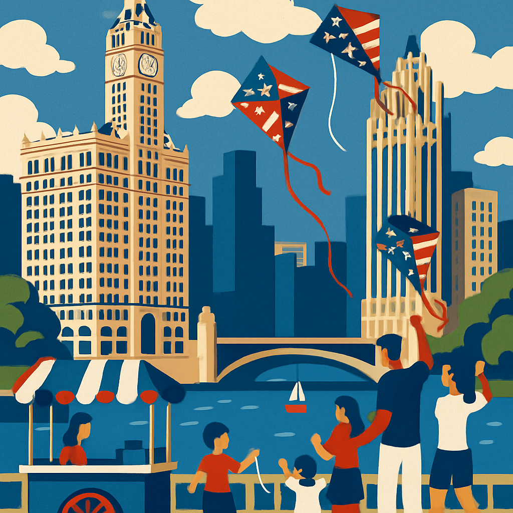 USA Skyline Kite Festival Over Chicago River paint by number