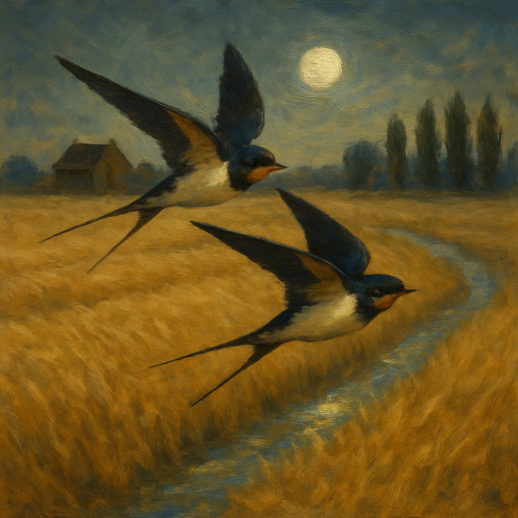 Moonlit Barn Swallows Over The Hay Field painting number kit