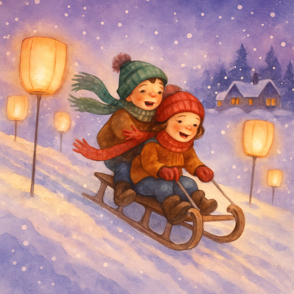 Twilight Sled Ride Past Paper Lanterns Numbered painting kits