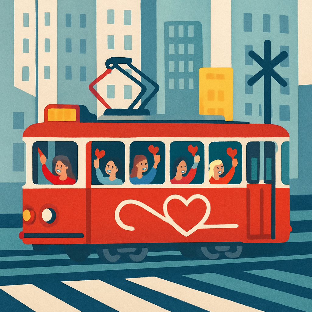 Valentines Day City Tram Heart Route Number painting
