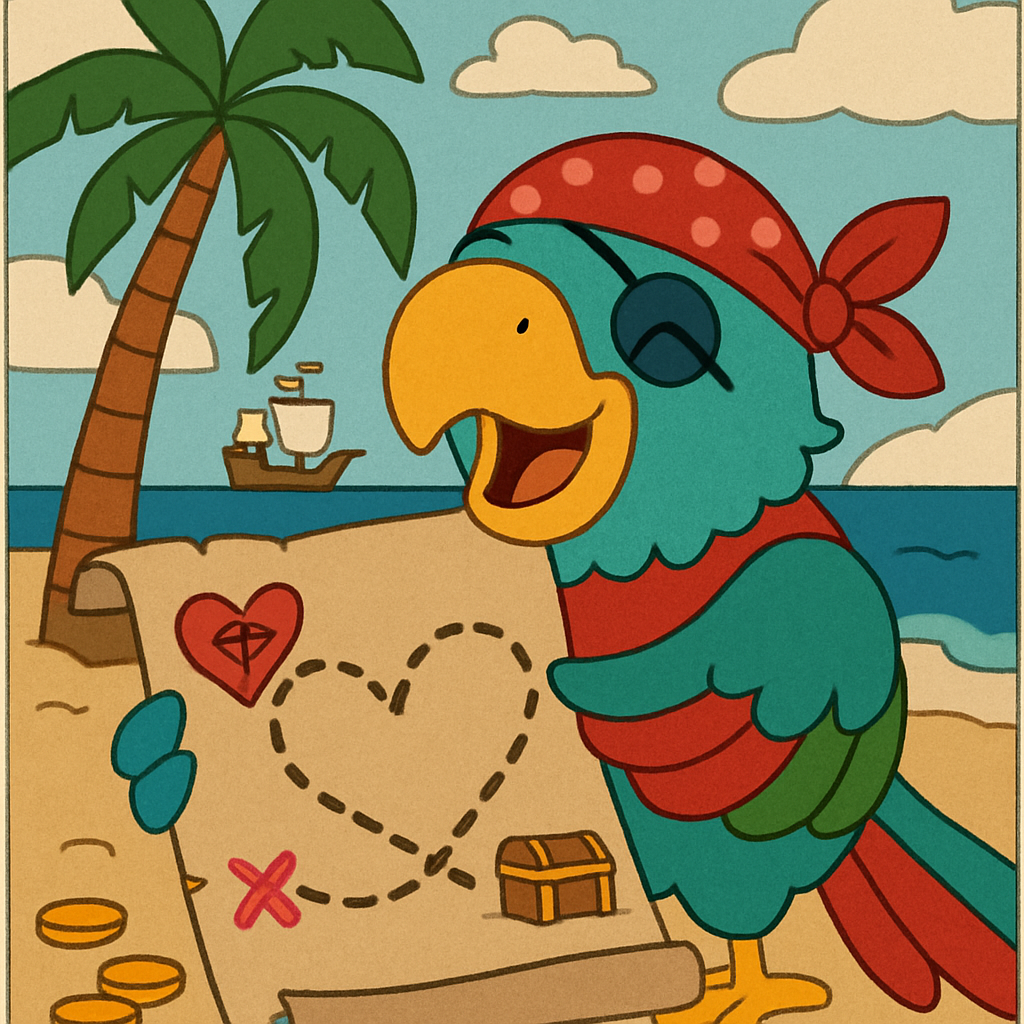 Valentines Day Pirate Treasure Heart Map Paint by numbers art