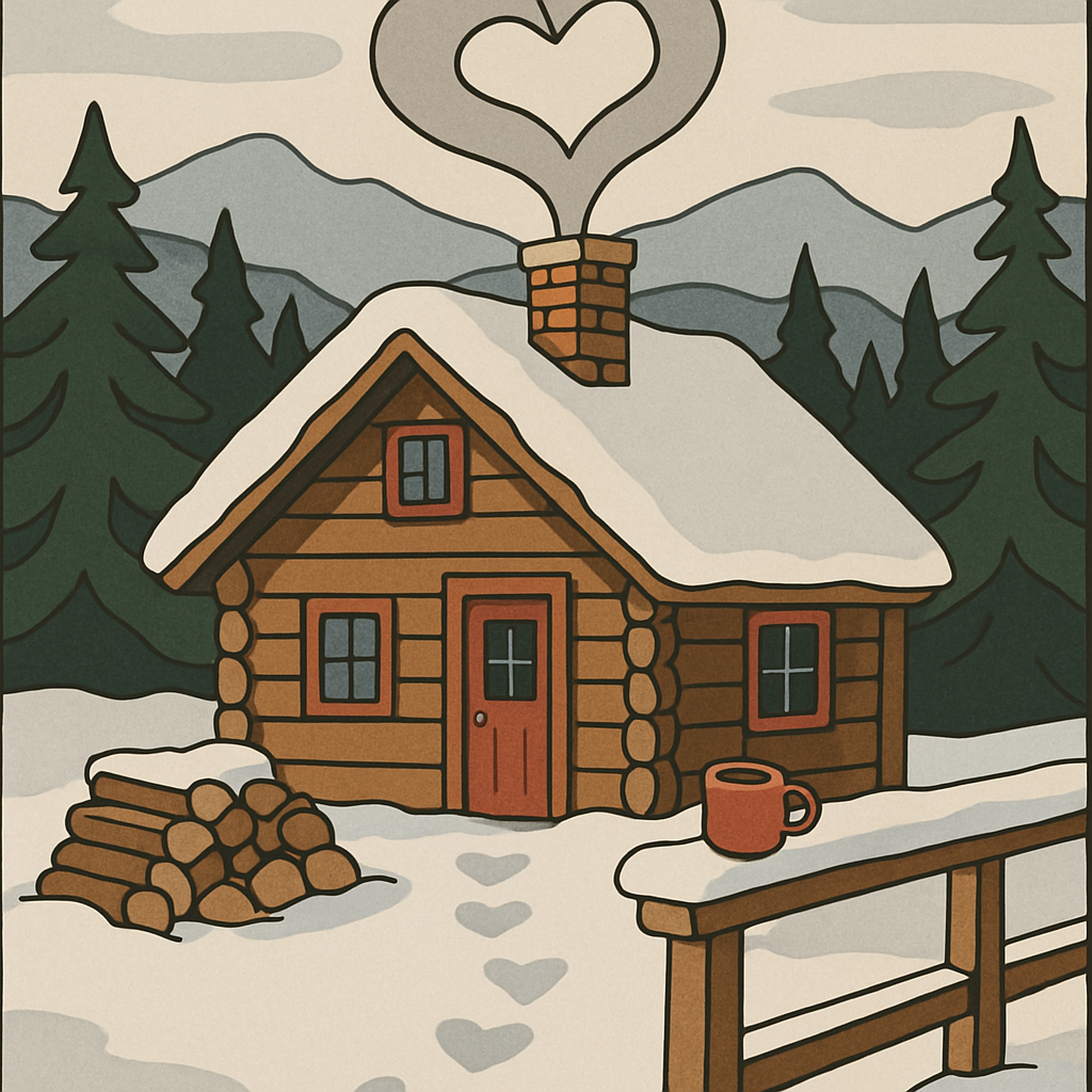 Valentines Day Mountain Cabin Heart Smoke Number painting