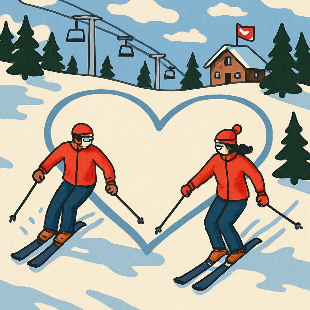 Valentines Day Alpine Ski Heart Trails paint by numbers