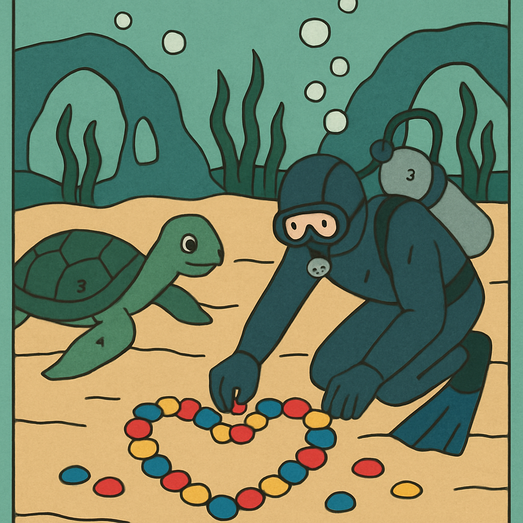 Valentines Day Aquarium Diver Heart Pebbles paint by number