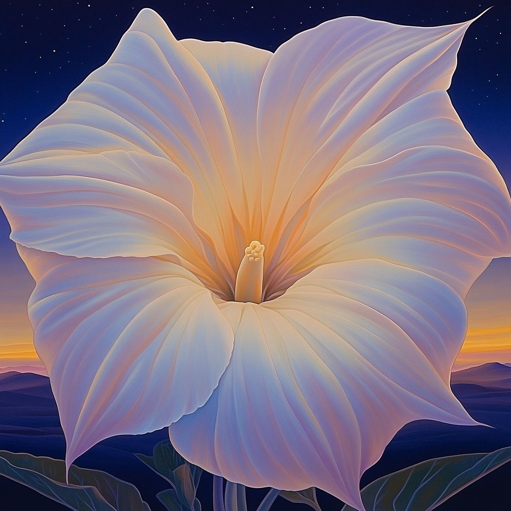 Georgia O’Keeffe Inspired Moonlit Datura Trumpet Bloom paint by number