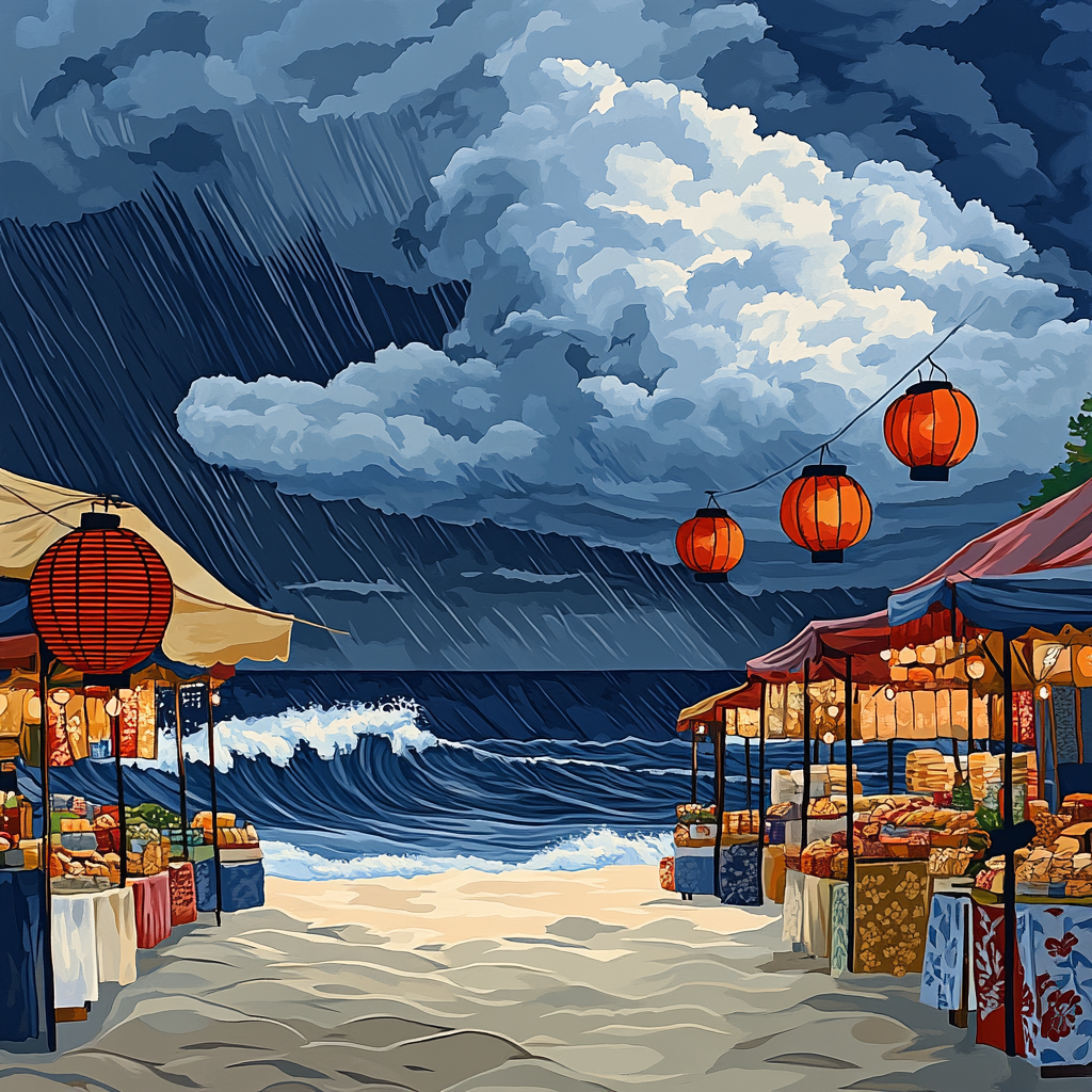 Hokusai Inspired Storm Over Coastal Market Painting by numbers kit