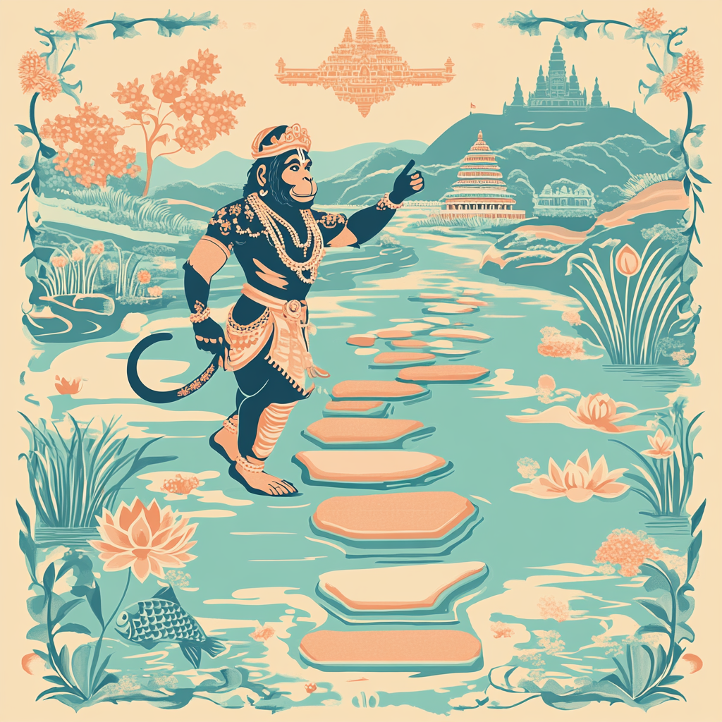 Hanuman River Stone Path Protector Number painting