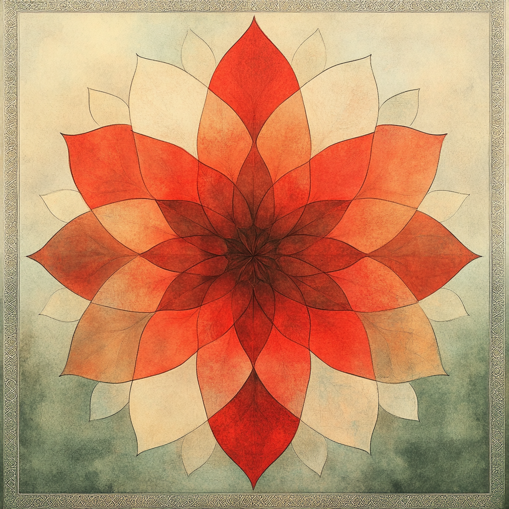 Nandalal Bose Inspired Cosmic Lotus Nebula Mandala paint by color