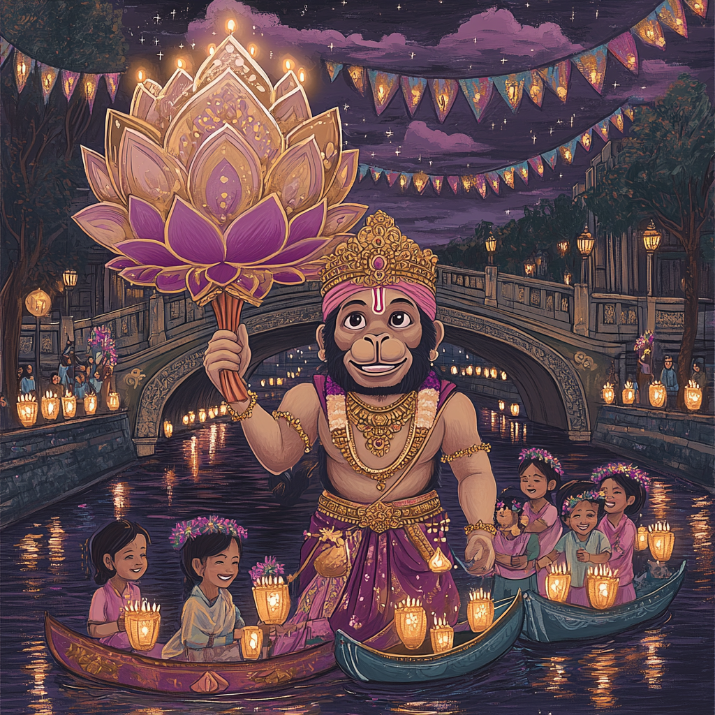 Hanuman Lotus Lantern Parade Evening Glow paint by number