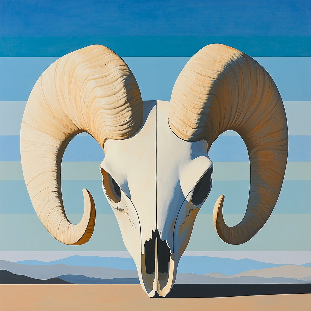Georgia O’Keeffe Inspired Bleached Ram Skull With Turquoise Sky Bands DIY paint by numbers