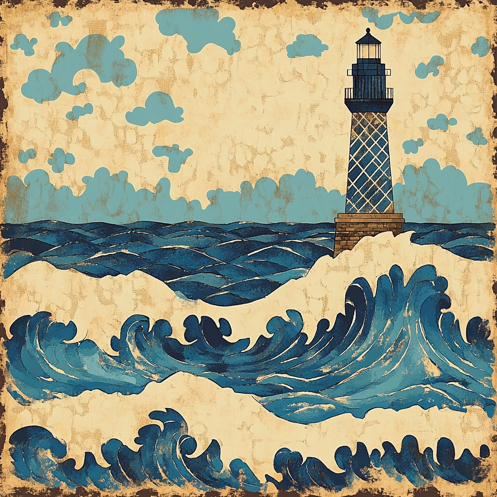 Hokusai Inspired Storm Waves And Lighthouse Numbered painting kits