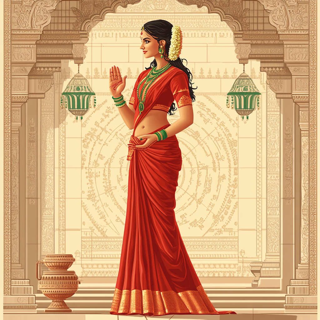 Temple Mural With Parvati In Quiet Strength paint by numbers