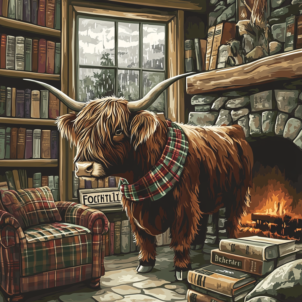 Highland Cow In Tartan Bookshop Paint by numbers kits
