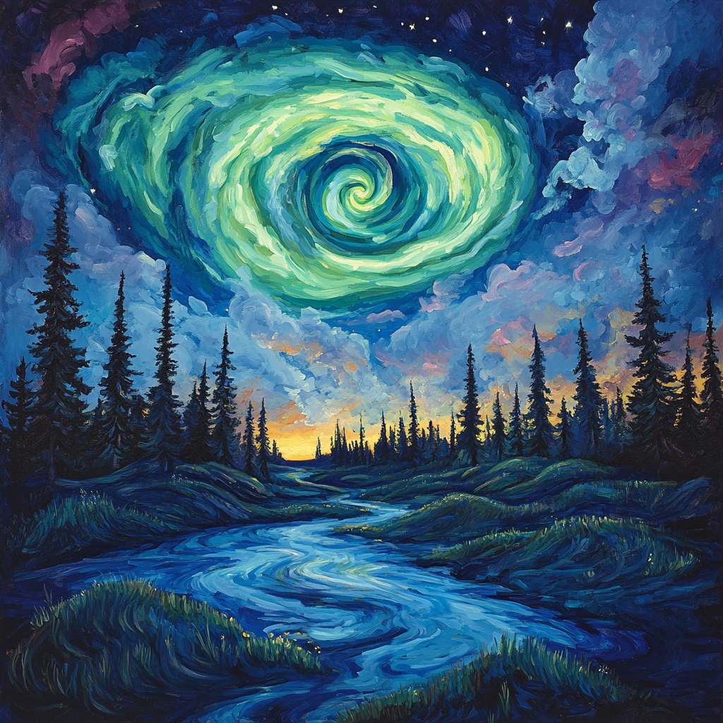 Edvard Munch Inspired Aurora Spiral Above A Silent Pine Moor Paint by numbers art