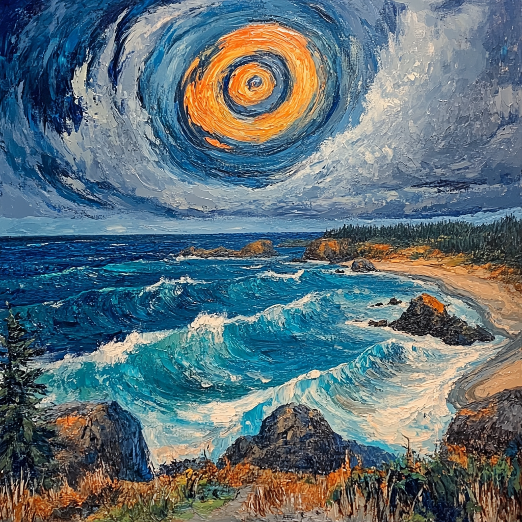 Emily Carr Inspired Storm Spiral Above Pacific Drift Shoreline paint by numbers