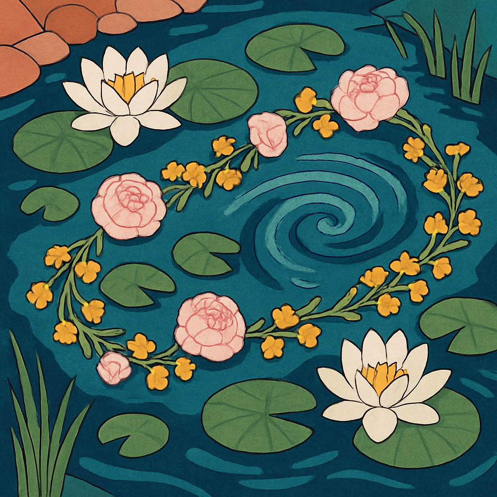 River Mosaic With Floral Drift Garland Paint by numbers kits