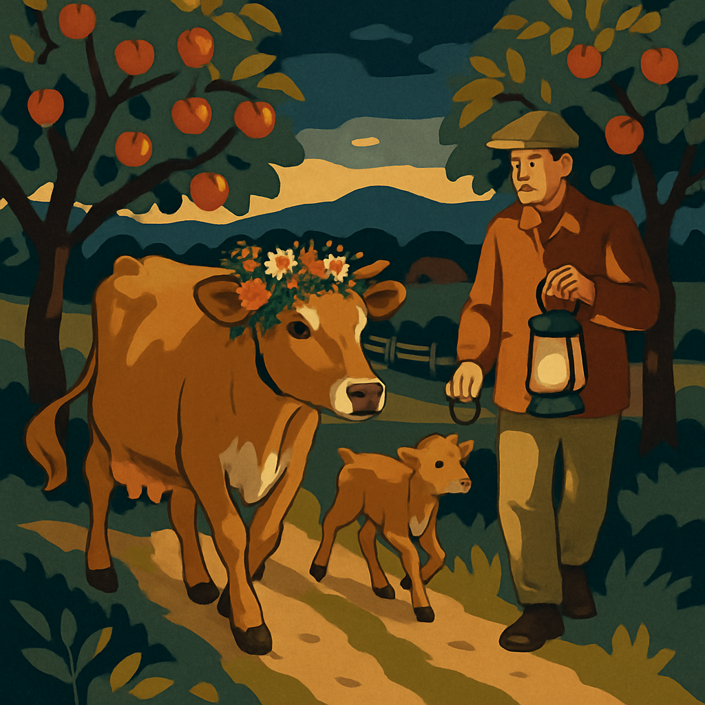 Lanternlit Orchard Cow Procession paint by numbers