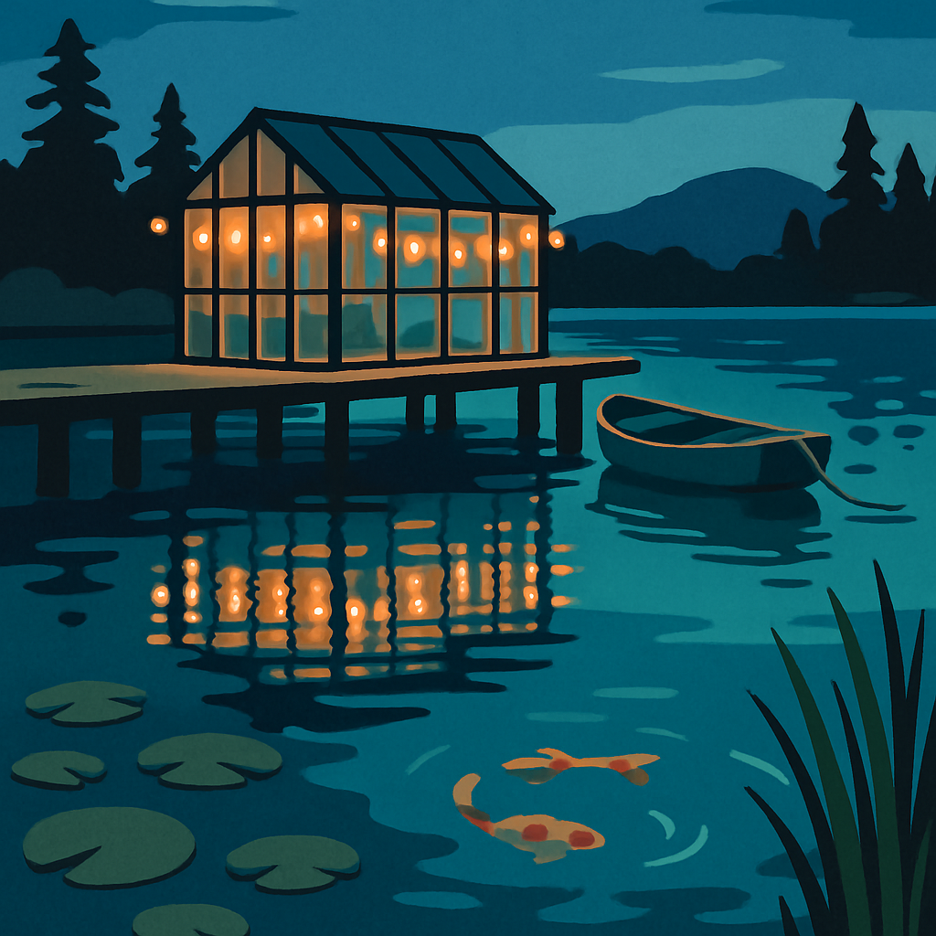 Glasshouse Lanterns Beside Lake Number painting