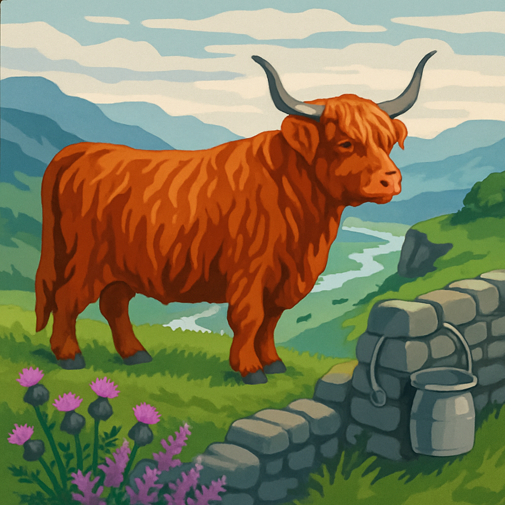 Highland Meadow With Cow Guardian Painting by numbers kit