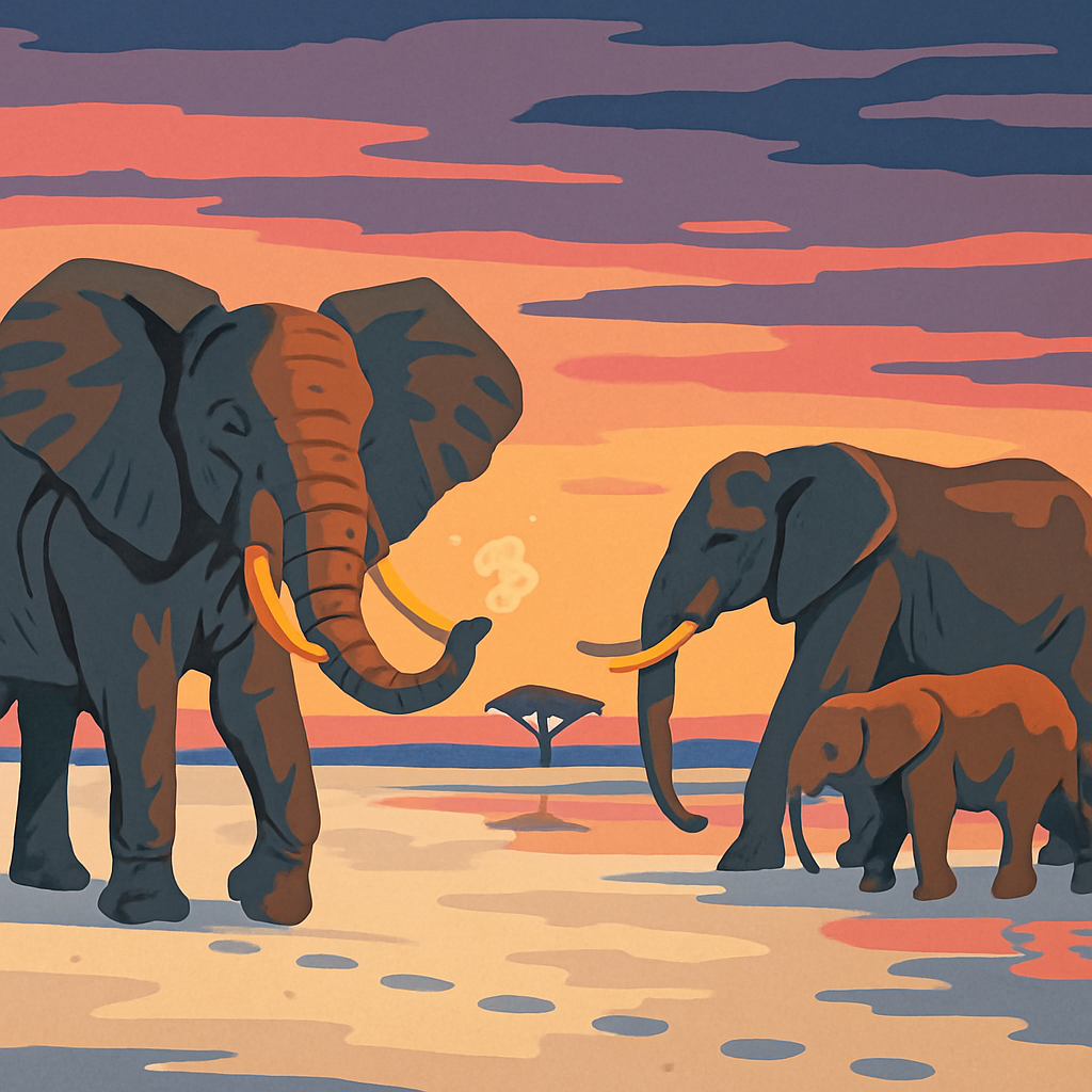Salt Flat Mirage With Elephant Guardians paint by number