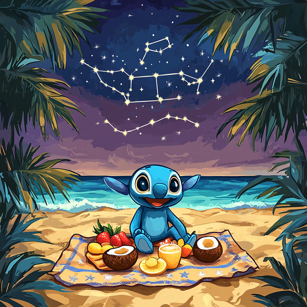 Stitch Tropical Star Map Picnic Disney Inspired Paint by numbers art