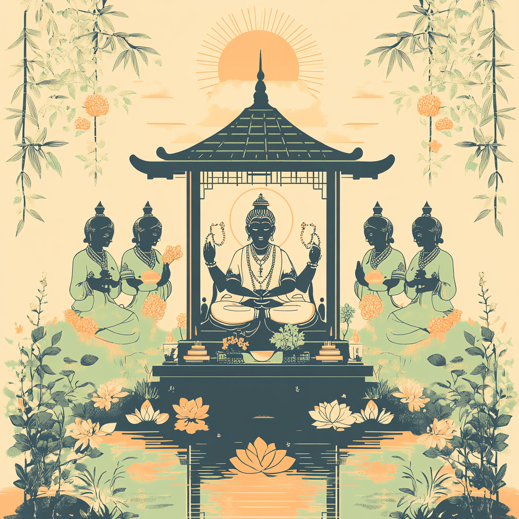 Brahma In The Dawn Garden Pavilion painting number kit
