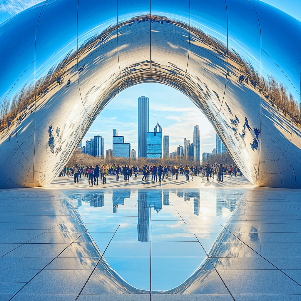 Millennium Park Cloud Gate Reflection Chicago United States Number painting