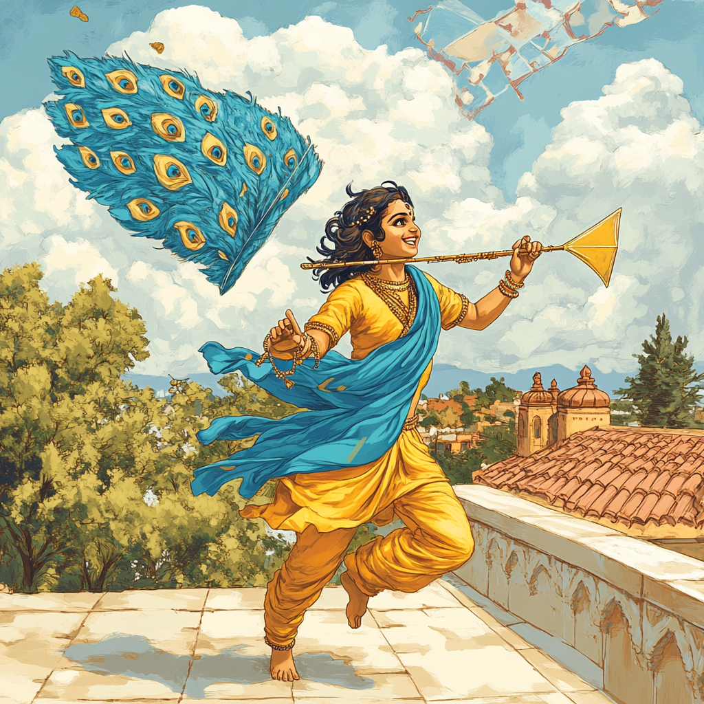 Krishna And The Peacock Feather Kite Paint by numbers art