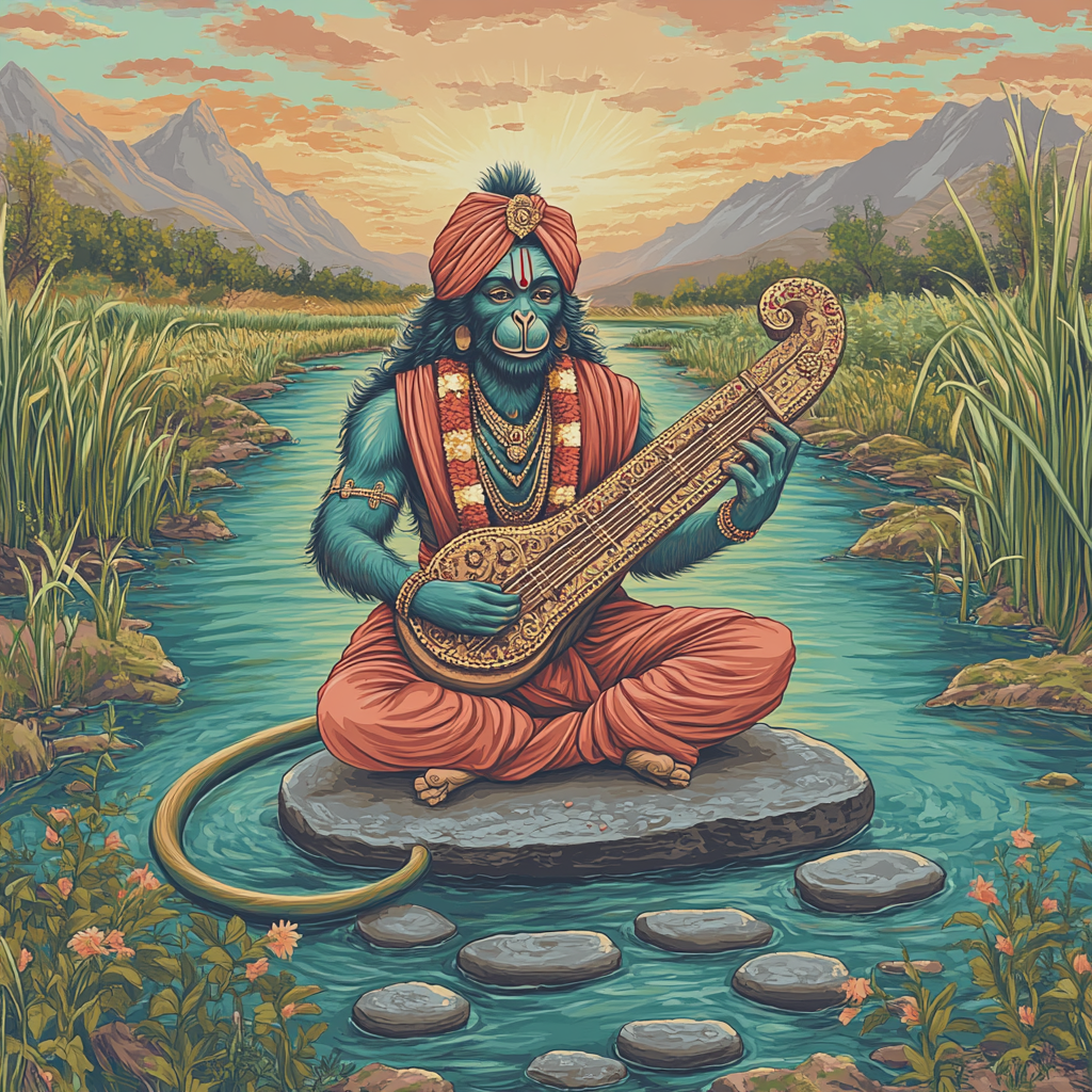 Hanuman River Stone Musician Painting by numbers kit