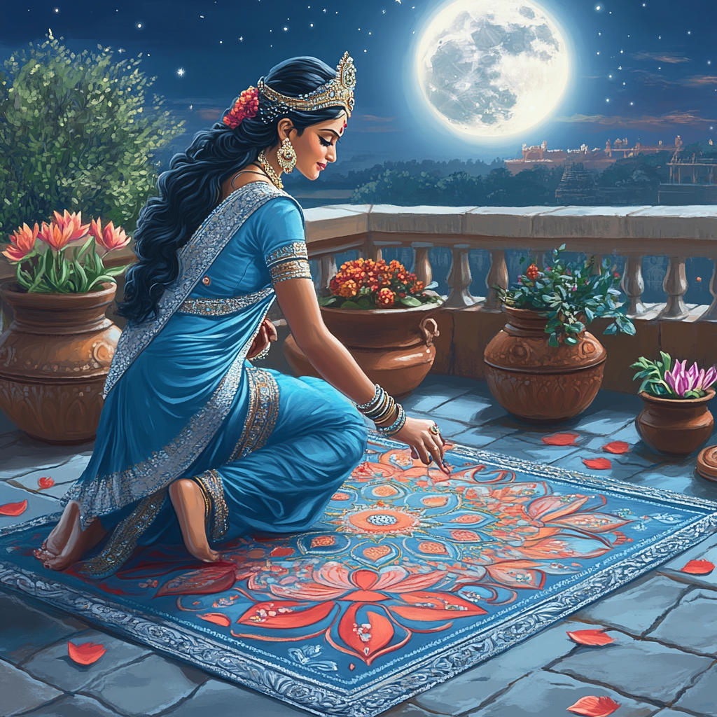 Parvati At The Moonlit Rooftop Rangoli Paint by numbers art