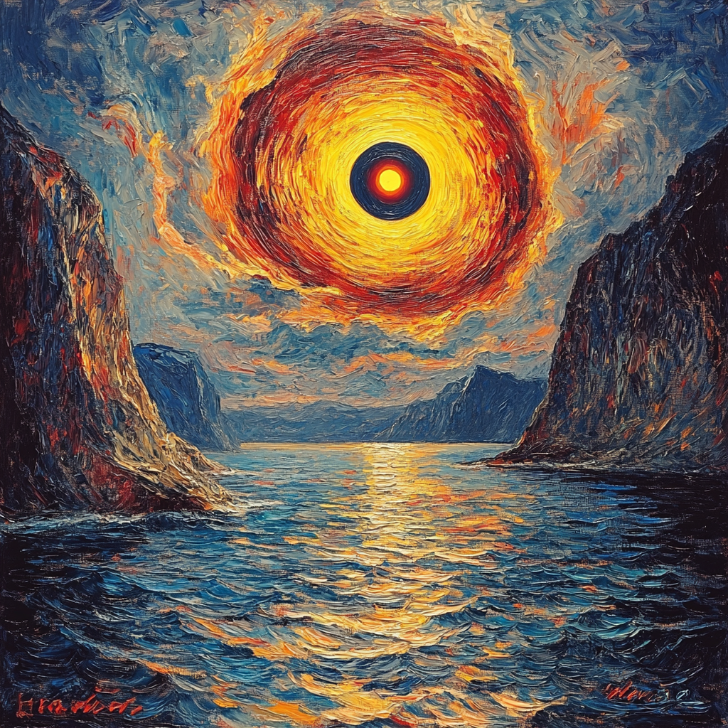 Edvard Munch Inspired Tidal Eclipse Over The Fjord Paint by numbers kits