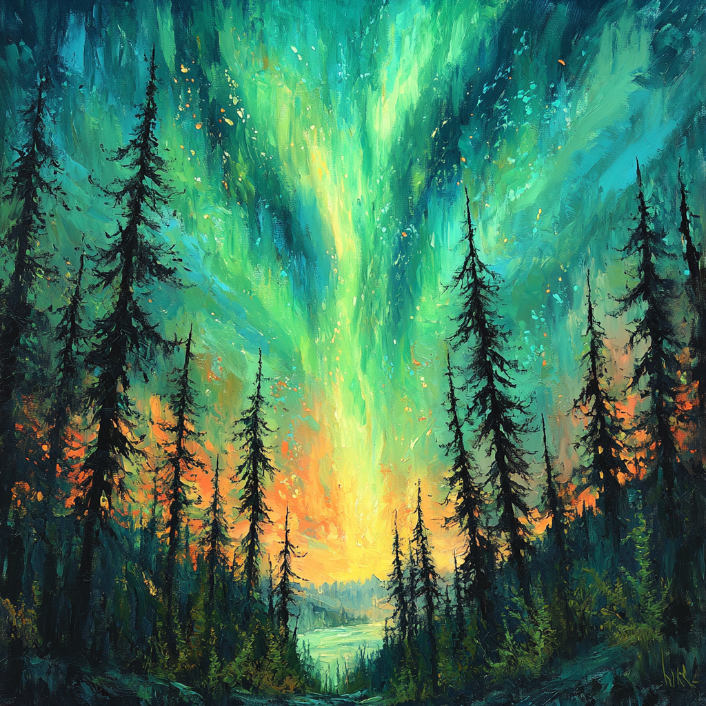 Edvard Munch Inspired Aurora Storm Through Whispering Pines DIY paint by numbers