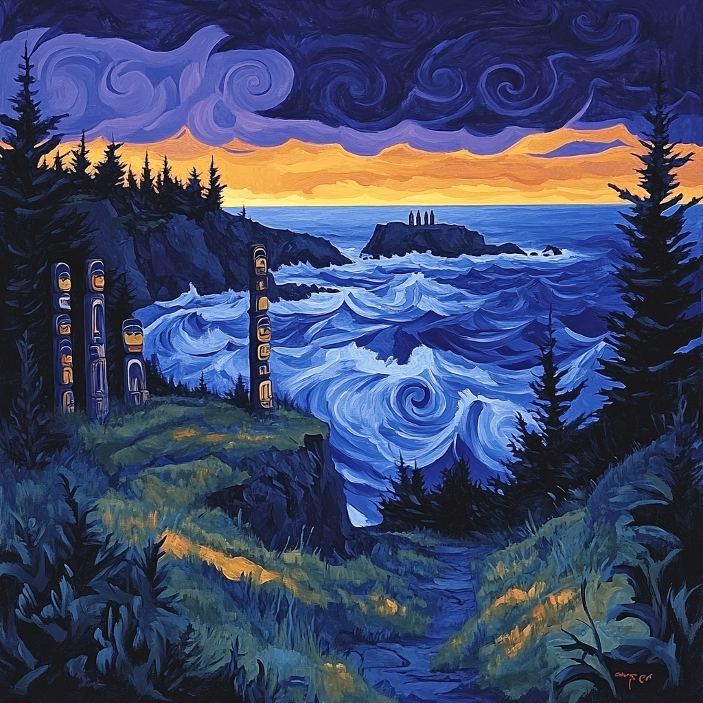 Emily Carr Inspired Stormlit Totem Sentinel Coast paint by color