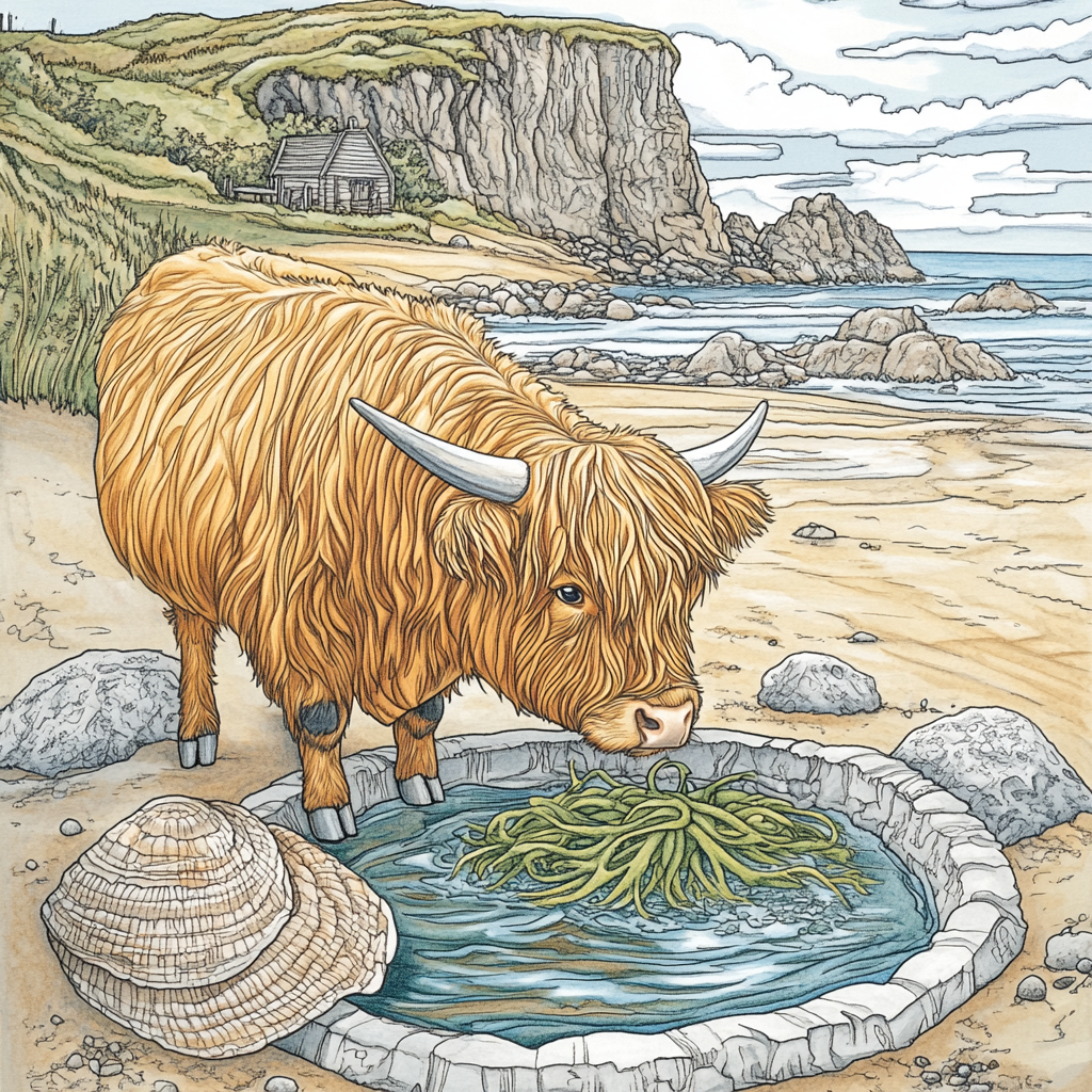 Seaside Rockpool Explorer Highland Cow paint by color
